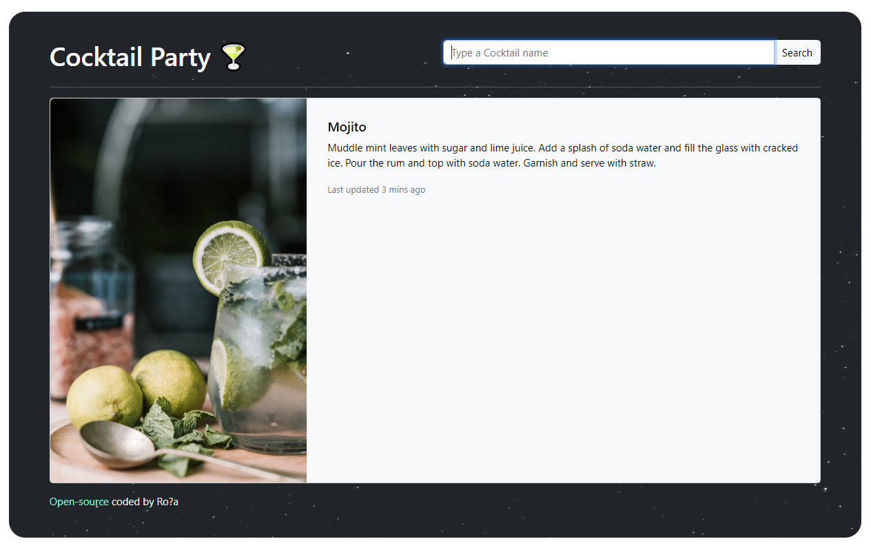 screen shot of cocktail app